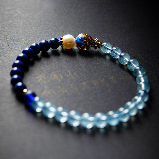 Aquamarine Lapis Fish Charm Bracelet