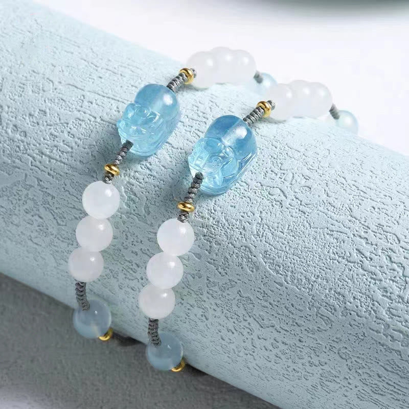Aquamarine Pixiu Hetian White Jade Bracelet