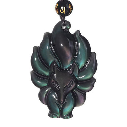 Obsidian Nine-Tailed Fox Pendant Necklace