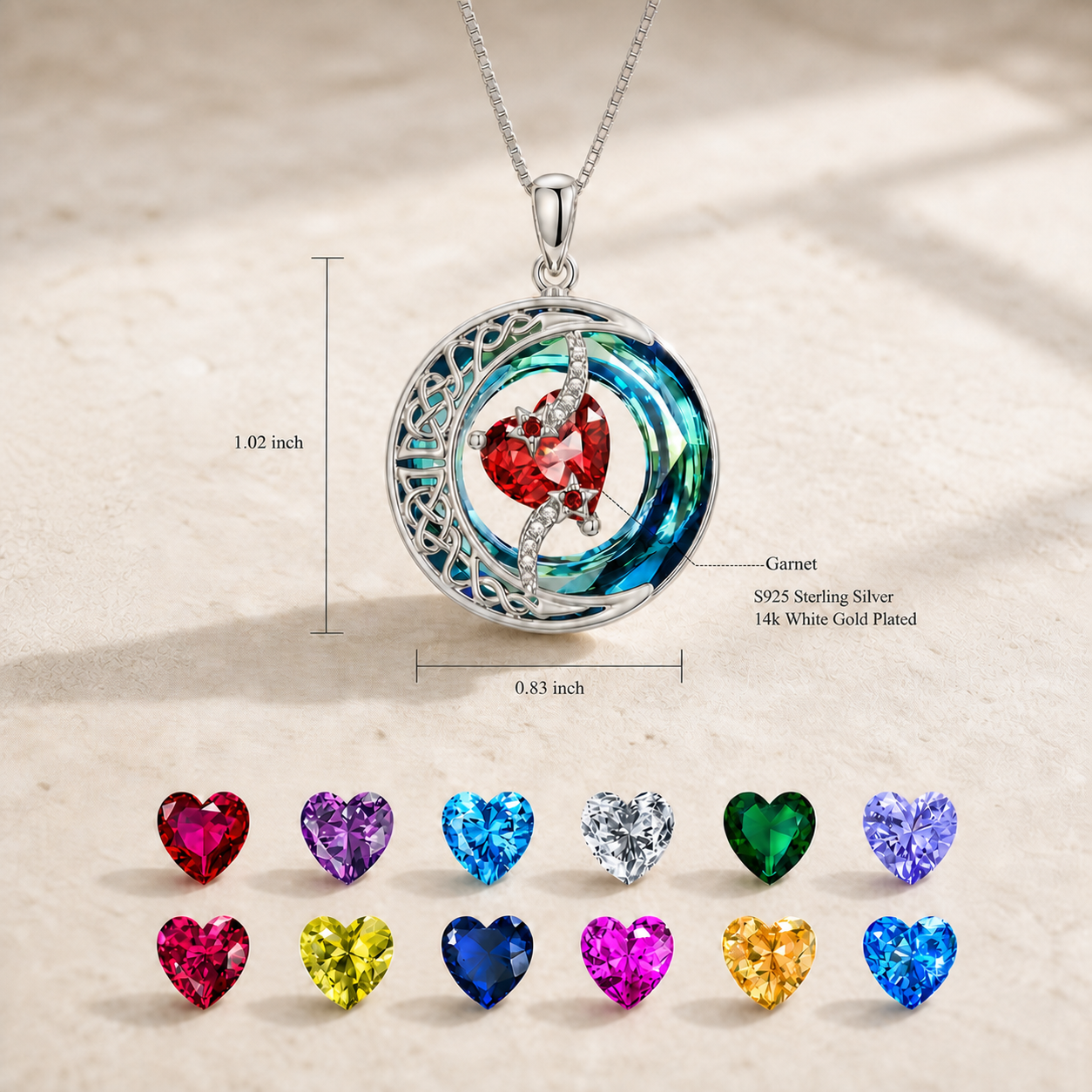 Moonlit Birthstone Heart Necklace | S925 Silver