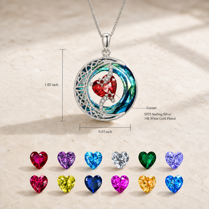 Moonlit Birthstone Heart Necklace | S925 Silver