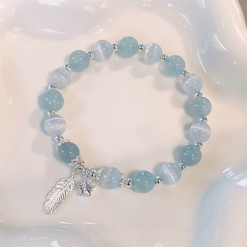 925 Silver Aquamarine Cat's Eye Bracelet