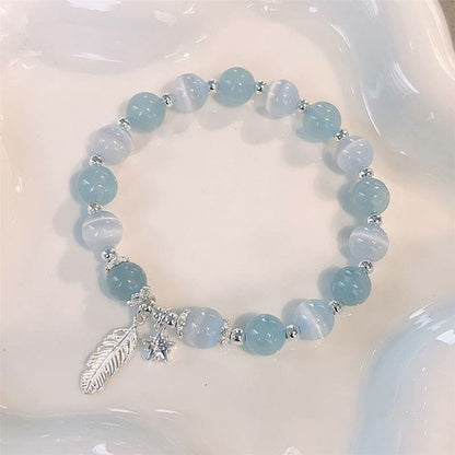 925 Silver Aquamarine Cat's Eye Bracelet