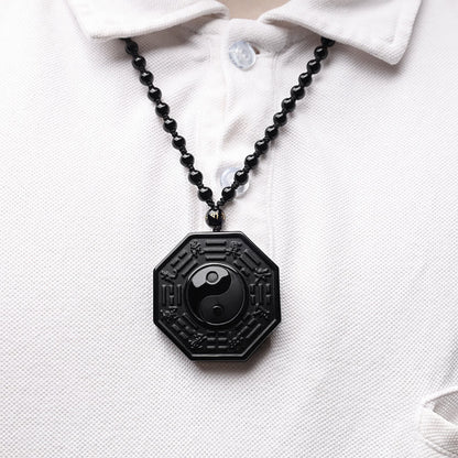 48mm Black Obsidian Yin Yang Necklace