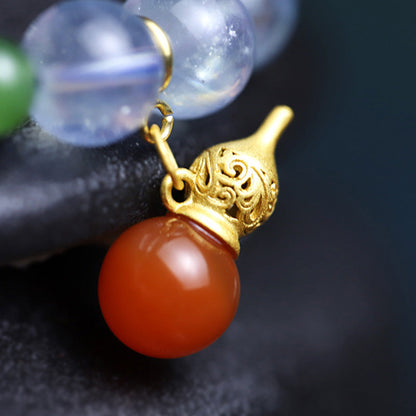 Aquamarine Red Agate Gourd Charm Bracelet