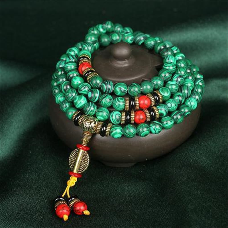 Tibetan 108-Bead Malachite Mala Bracelet by Worn Within