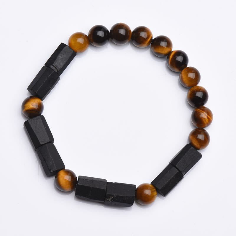 Armband in Geschenkbox: Schwarzer Turmalin und Tigerauge