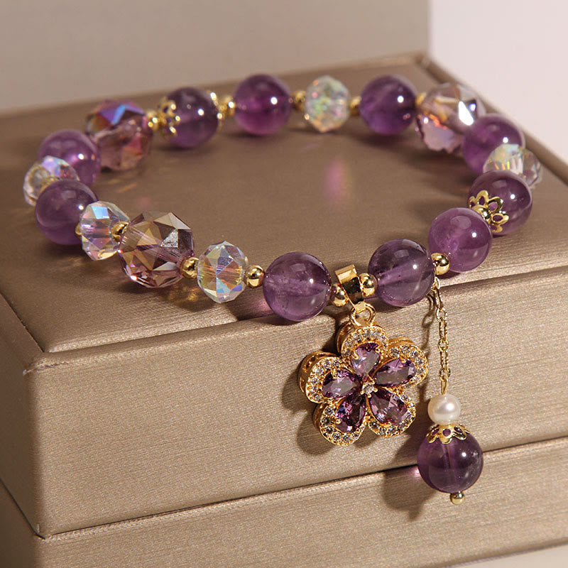 Amethyst-Perlen-Blumenarmband
