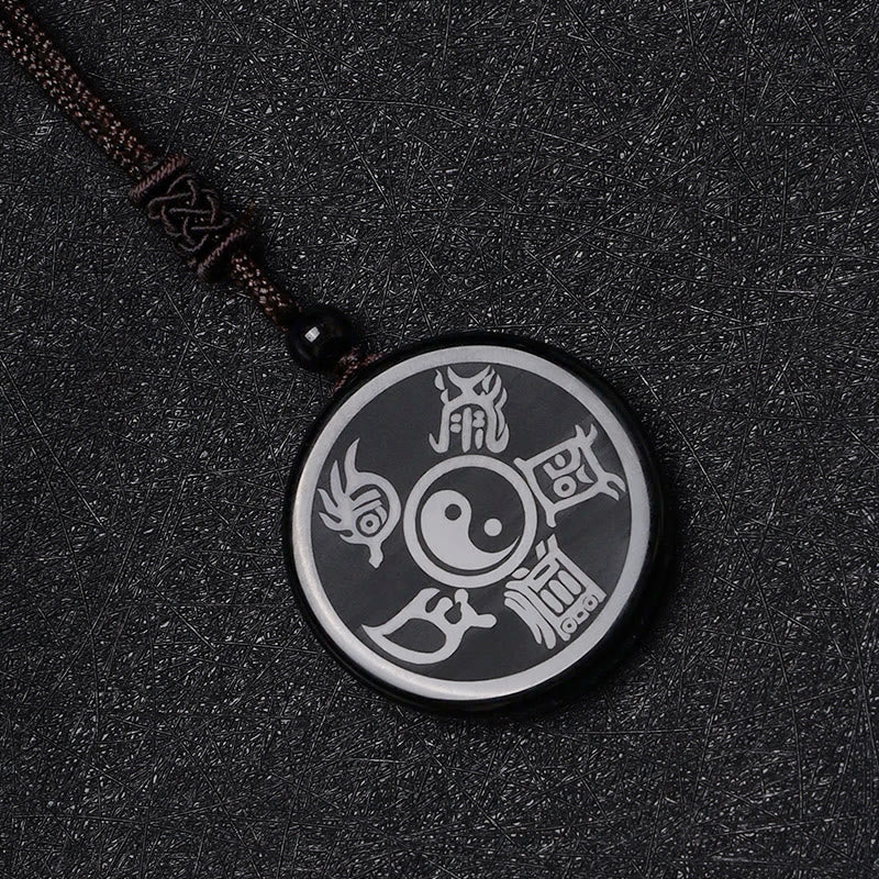 Black Obsidian Nine-Character Mantra Necklace