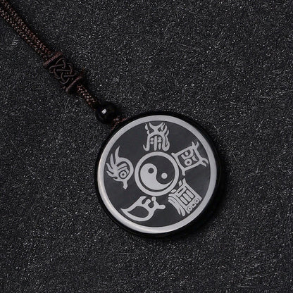 Black Obsidian Nine-Character Mantra Necklace