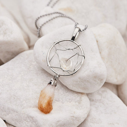 Raw Citrine Crystal Dream Catcher Necklace by Worn Within