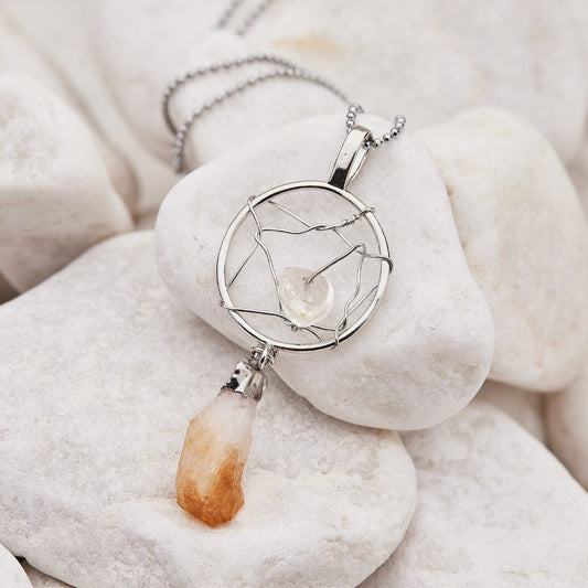 Raw Citrine Crystal Dream Catcher Necklace by Worn Within