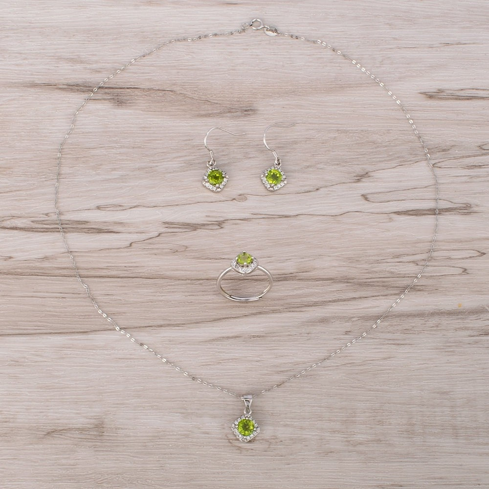 Natural Peridot Stone Jewelry Set – Ring, Pendant & Earrings (3-Piece)