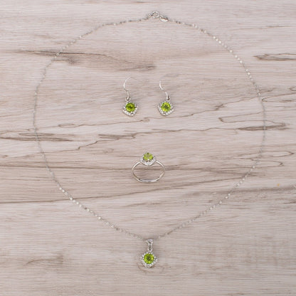 Natural Peridot Stone Jewelry Set – Ring, Pendant & Earrings (3-Piece)