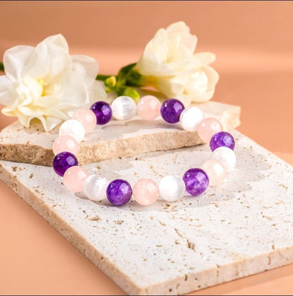 Amethyst Rose Quartz Trinity Bracelet