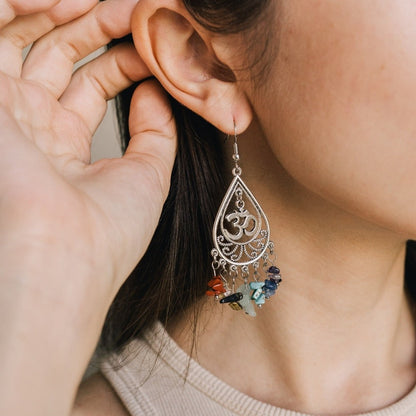 7 Chakra Stone Om Earrings