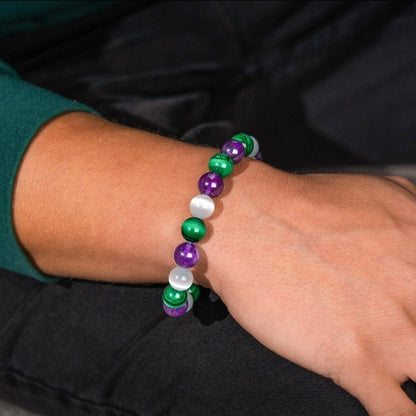 Amethyst Malachite Triple Bead Bracelet