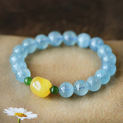Aquamarine Amber Bead Bracelet