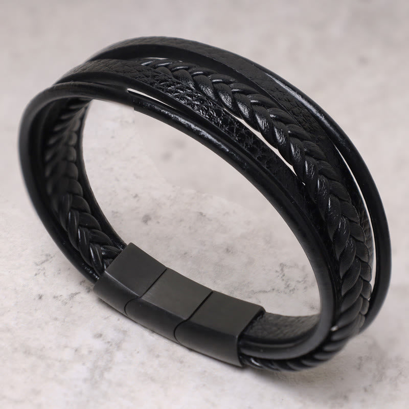 Lava Rock Black Onyx Bead Leather Bracelet