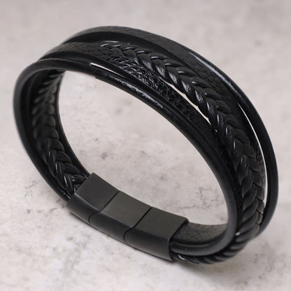 Lava Rock Black Onyx Bead Leather Bracelet