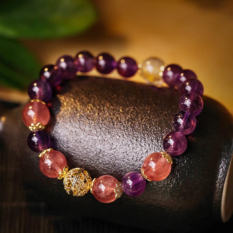 Citrine Amethyst Rutilated Quartz Bracelet