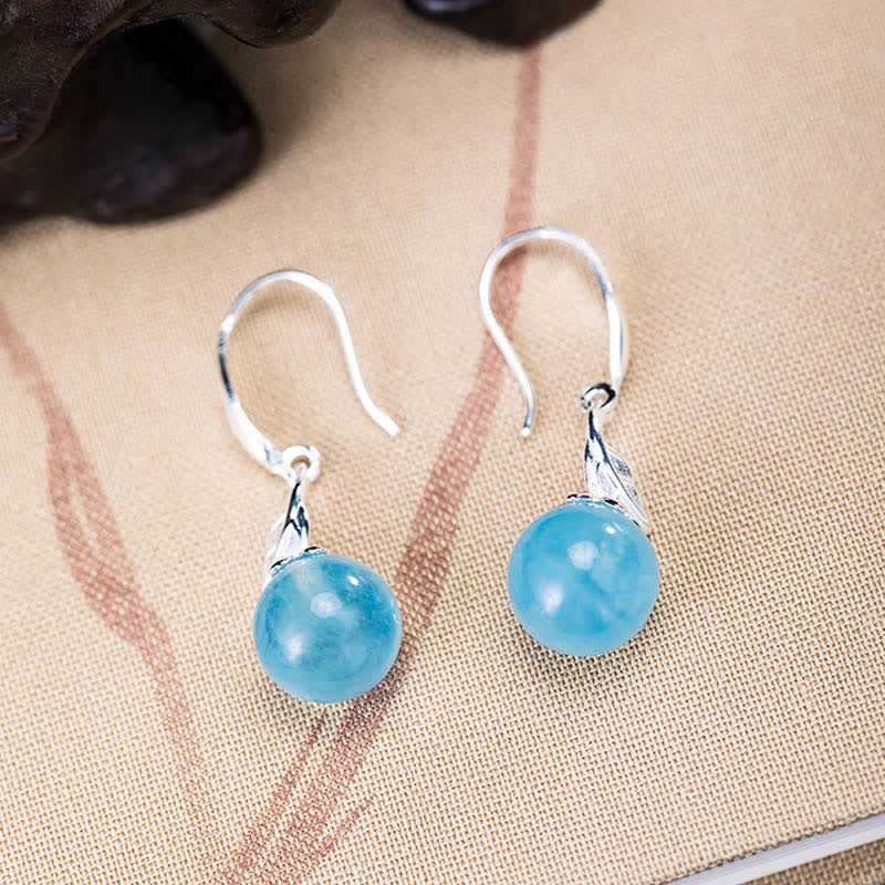 925 Sterling Silver Aquamarine Leaf Flower Earrings