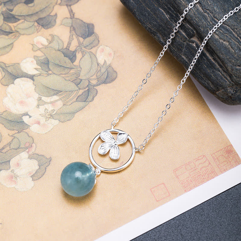 925 Sterling Silver Aquamarine Leaf Flower Earrings