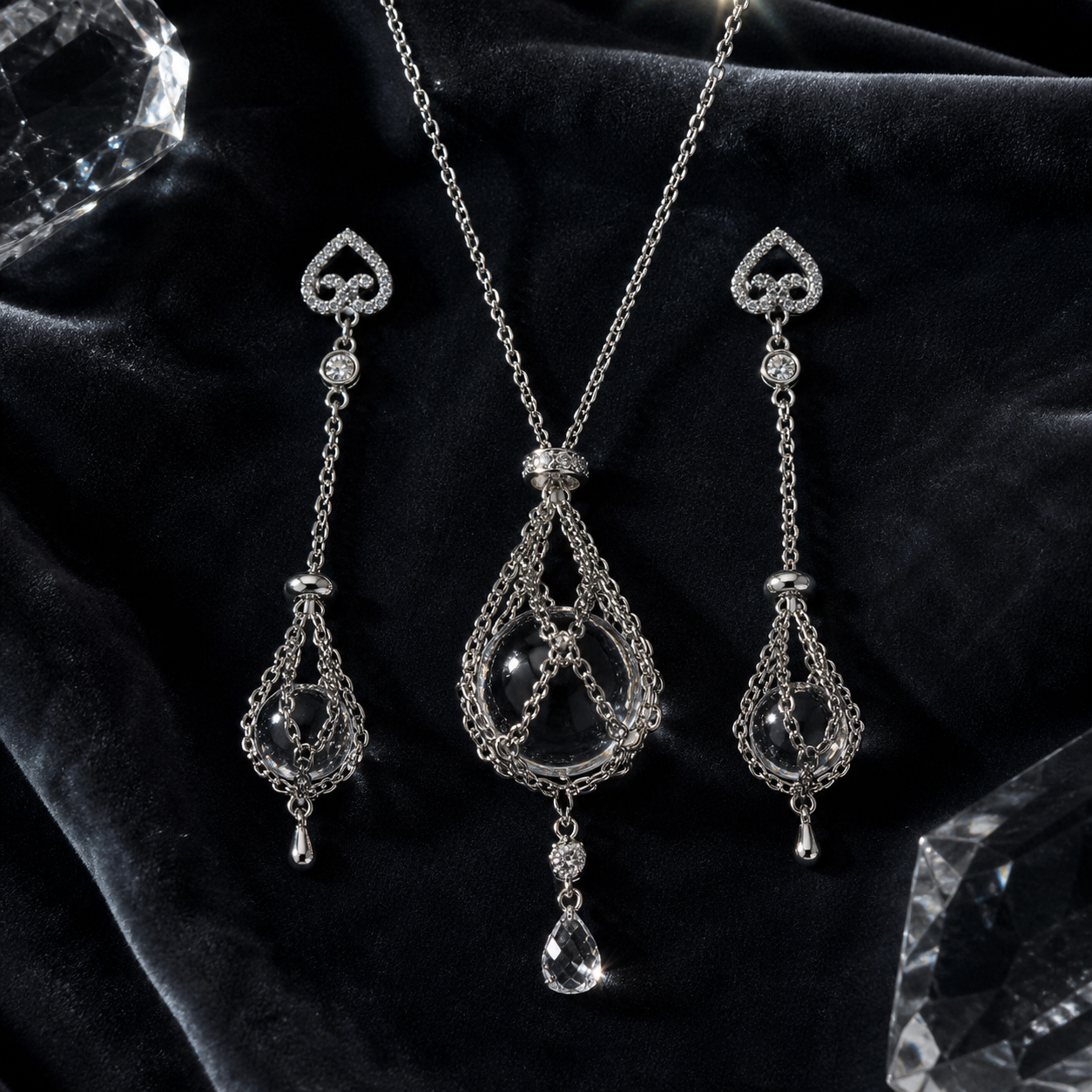 Captured Light Crystal Jewelry Set | 925 Sterling Silver
