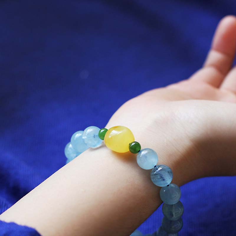 Aquamarine Amber Bead Bracelet