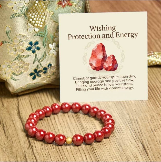 Cinnabar Silver Bead Bracelet