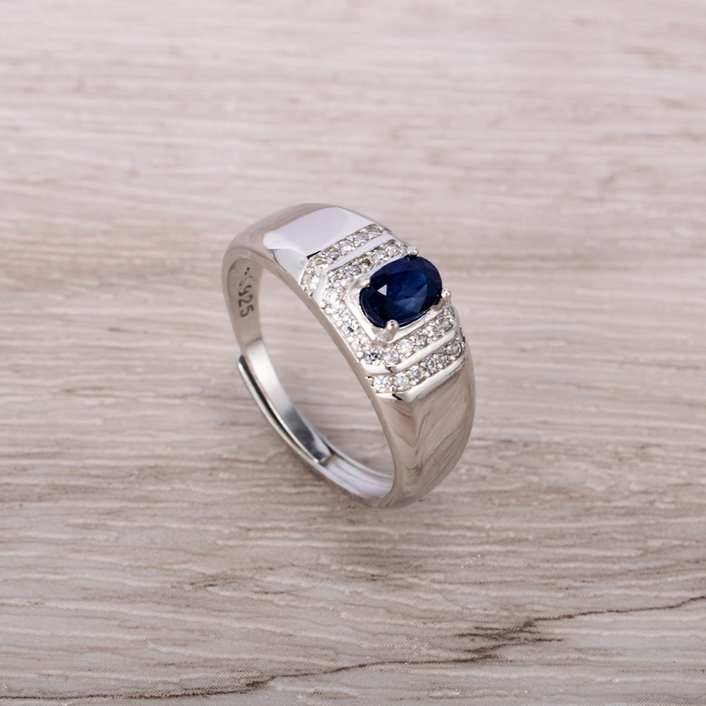 Blauer Saphir Kristallring Verstellbarer Edelsteinschmuck