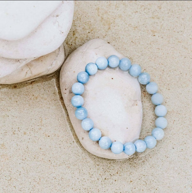 Aquamarin-Perlenarmband mit einfacher Reihe