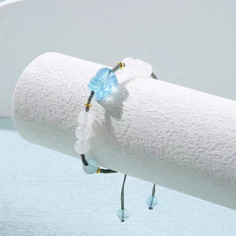 Aquamarine Pixiu Hetian White Jade Bracelet