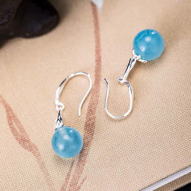 925 Sterling Silver Aquamarine Leaf Flower Earrings