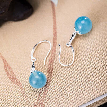 925 Sterling Silver Aquamarine Leaf Flower Earrings