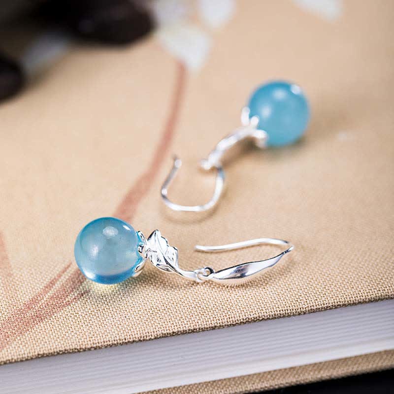 925 Sterling Silver Aquamarine Leaf Flower Earrings