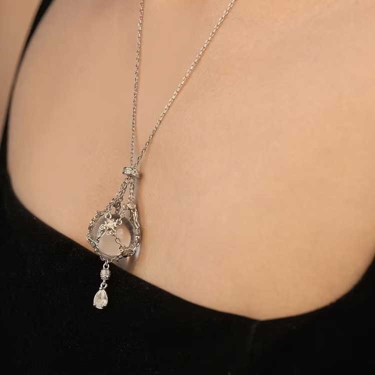 Natural Crystal Pouch Necklace