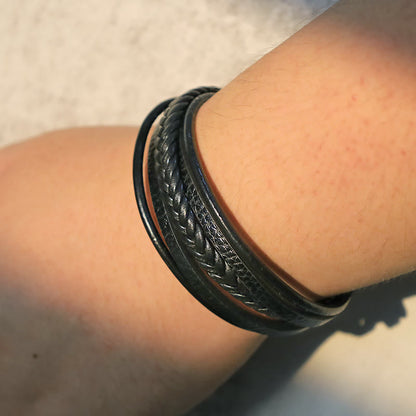 Lava Rock Black Onyx Bead Leather Bracelet