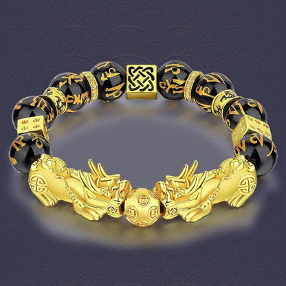 Obsidian Double Pixiu Mantra Bracelet