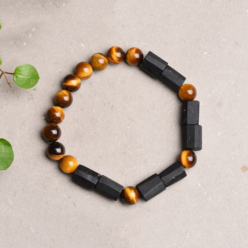 Armband in Geschenkbox: Schwarzer Turmalin und Tigerauge