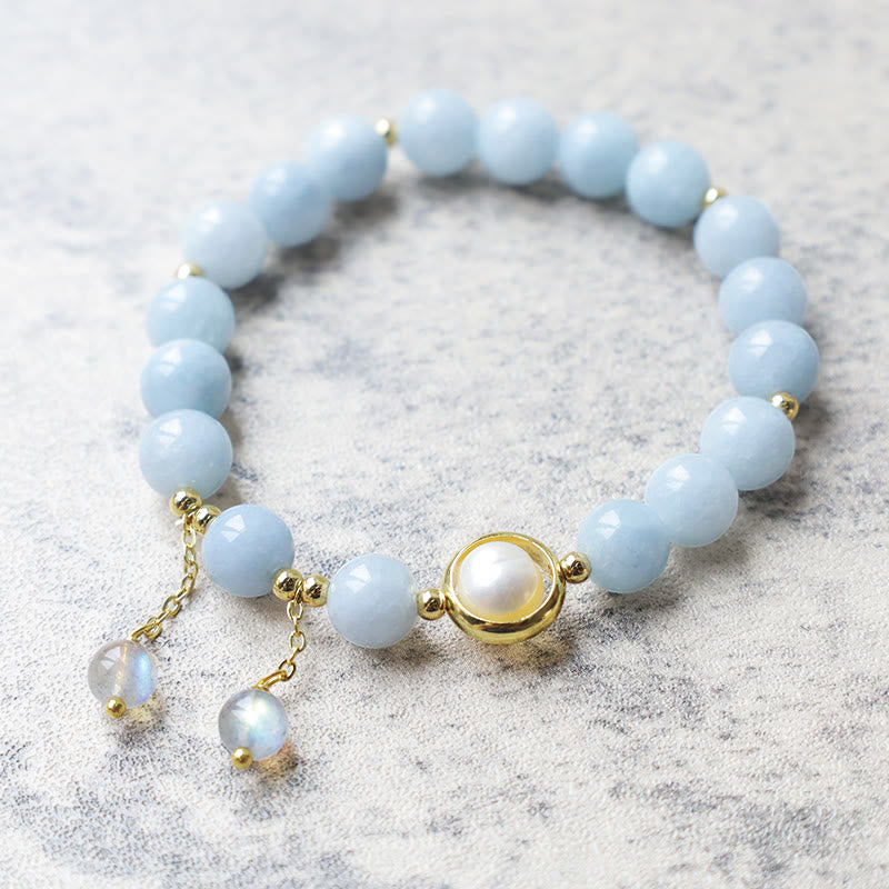 Aquamarine Pearl Moonstone Beads Charm Bracelet