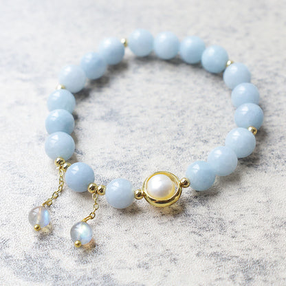 Aquamarine Pearl Moonstone Beads Charm Bracelet