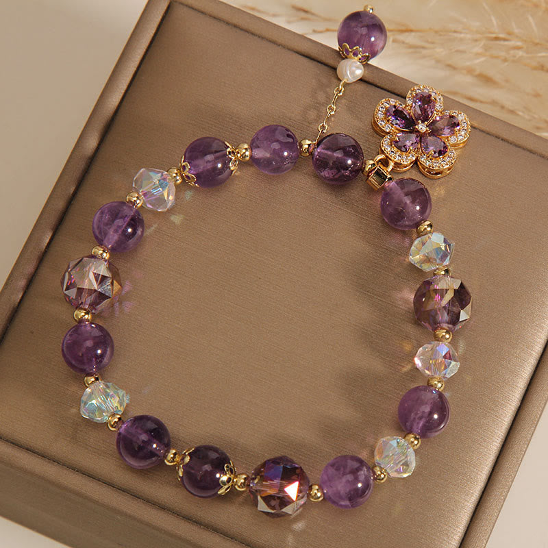 Amethyst-Perlen-Blumenarmband