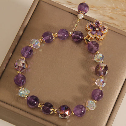 Amethyst-Perlen-Blumenarmband