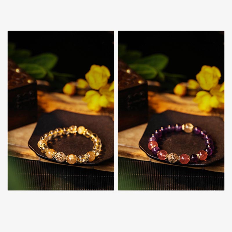 Citrine Amethyst Rutilated Quartz Bracelet