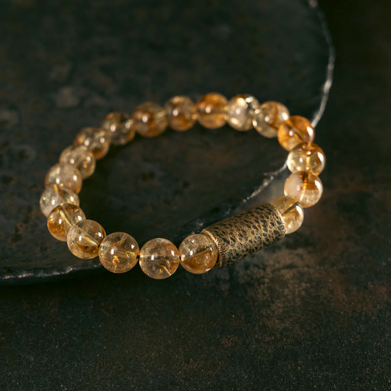 Citrine Brass Bead Bracelet