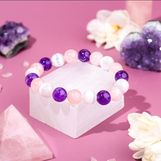 Amethyst Rose Quartz Trinity Bracelet
