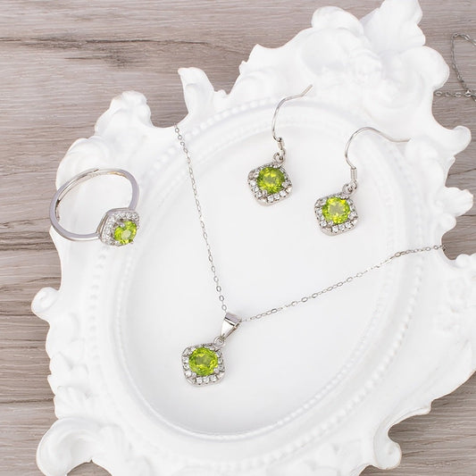 Natural Peridot Stone Jewelry Set – Ring, Pendant & Earrings (3-Piece) by Worn Within