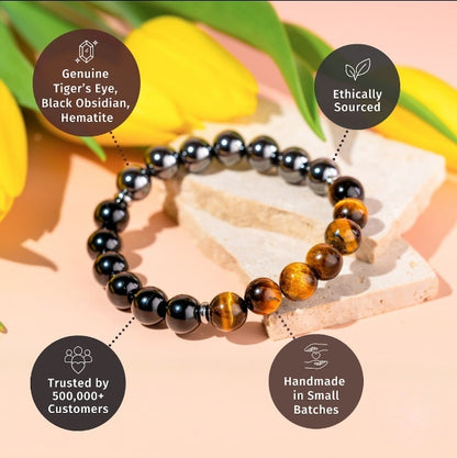 Obsidian Tiger's Eye Triple Bead Bracelet