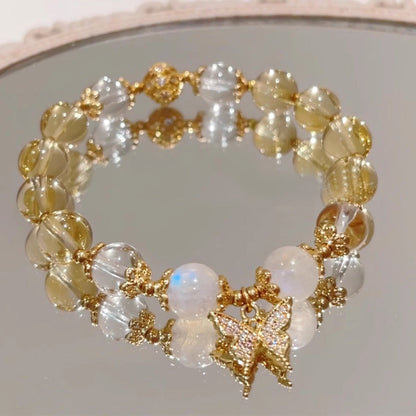 Citrin-Mondstein-Schmetterlings-Charm-Armband